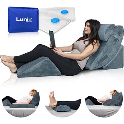 Lunix LX5 4pcs Orthopedic Bed Wedge Pillow Set, Post Surgery Memory Foam for Back, Neck and Leg Pain Relief, Sitting Pillow, Comfortable and Adjustable Pillows Acid Reflux for Sleeping 100% Navy