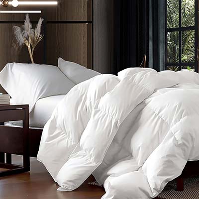 Luxurious King/California King Size Goose Down Fiber Comforter Down Feather Fiber Duvet, 100% Egyptian Cotton Cover, 58 oz. Fill Weight, Baffle Box Design, White Solid